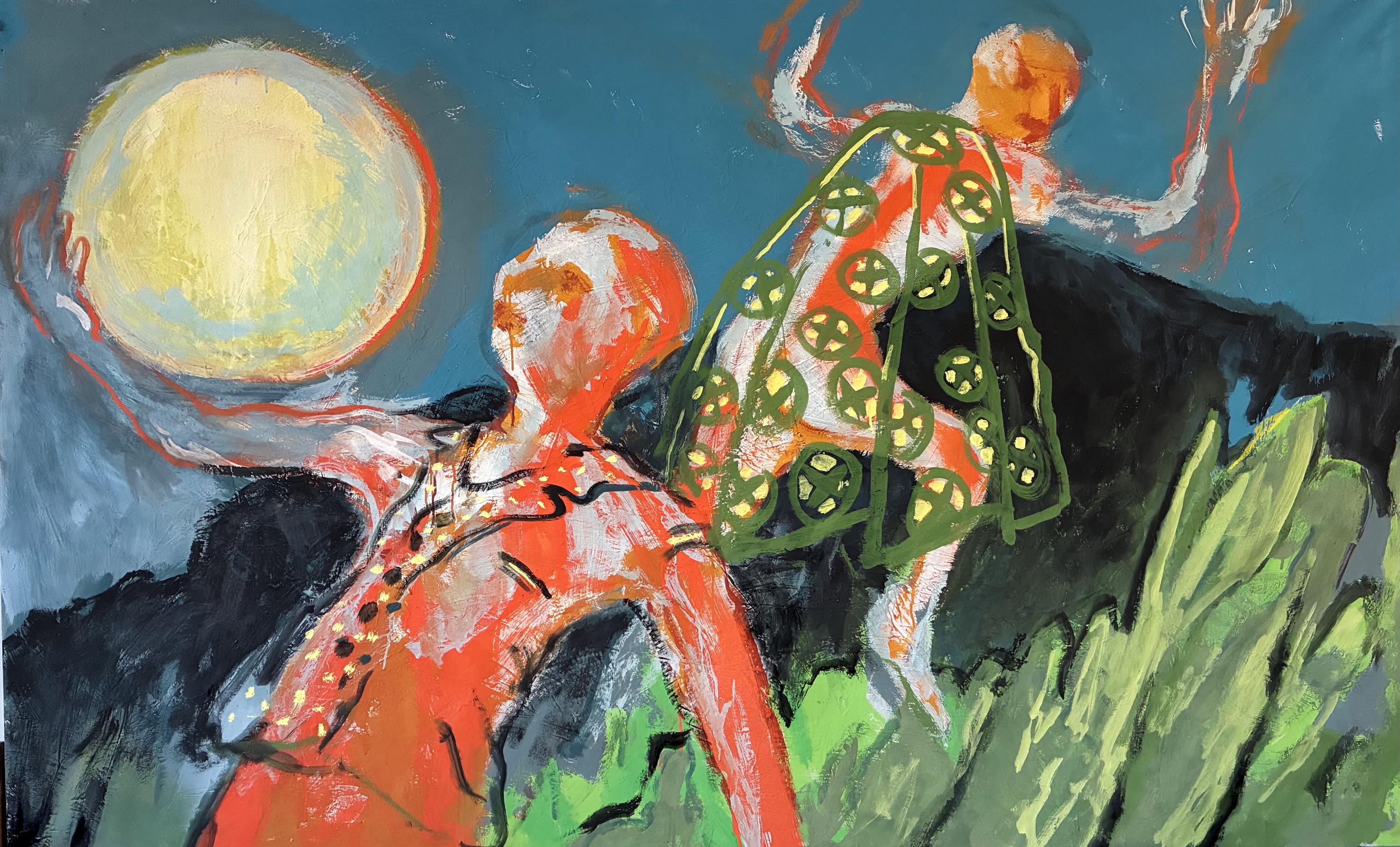 Was nun?“ lautet der Titel des großformatigen expressiven Gemäldes des Salzburger Künstlers Helmut Morawetz. Zu sehen in der Offenen Jahresausstellung des Kunstvereins Traunstein im Kulturforum Klosterkirche. (Foto: Städtische Galerie Traunstein)