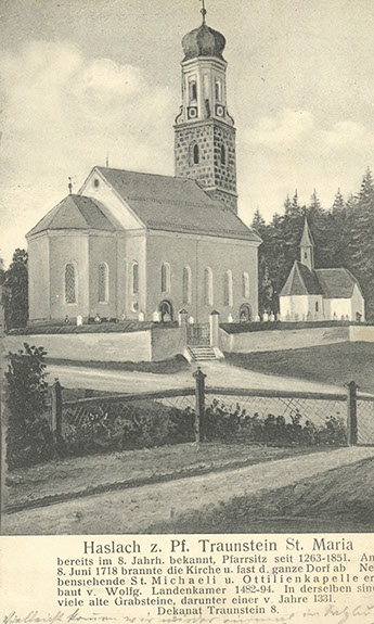 Die Pfarrkirche auf einer Postkarte