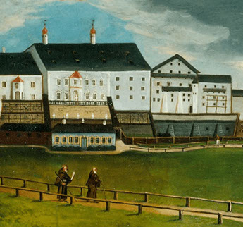 Rückseite des Salzmaieramtes (Blick von der Saline) – Gemälde 1783 (Ausschnitt)