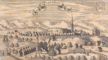 Die Veste (links) – Stich von Kraus 1687
